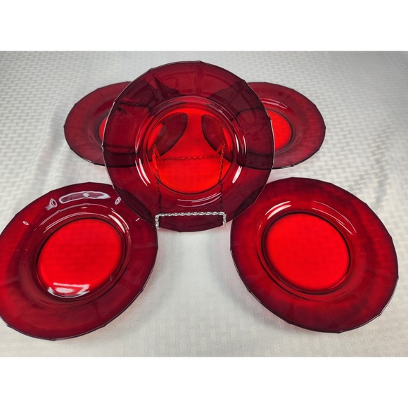 New Martinsville Other - Vintage Martinsville Addie Ruby Red "Elegant"Glass Luncheon Plates-Set of 5-VG